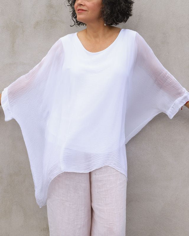 Round Neck Silk Top with Butterfly Sleeves | by Karamel