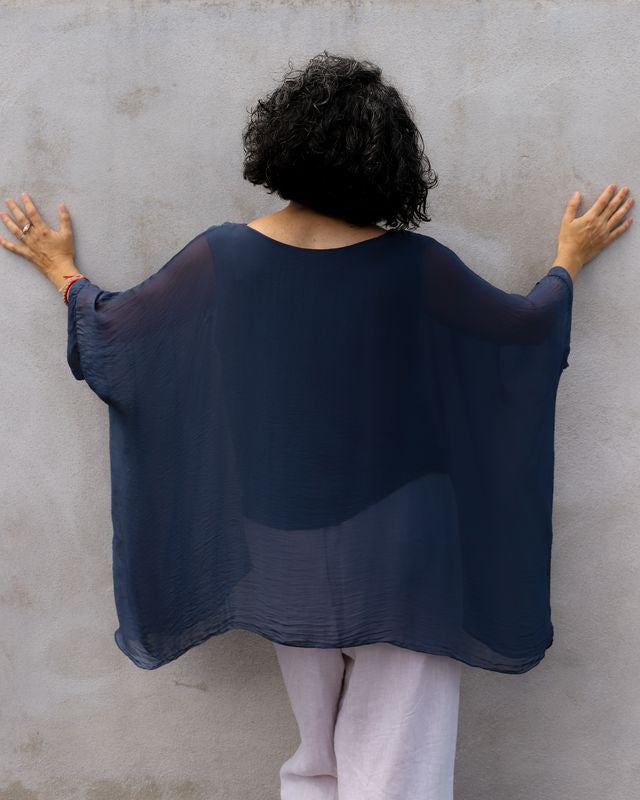 Round Neck Silk Top with Butterfly Sleeves | by Karamel