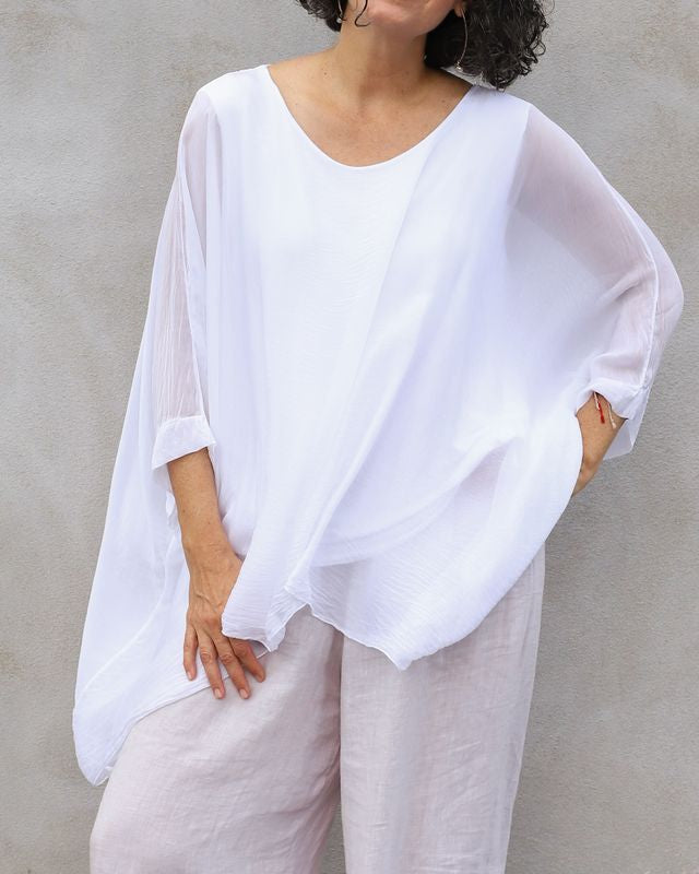 Round Neck Silk Top with Butterfly Sleeves | by Karamel