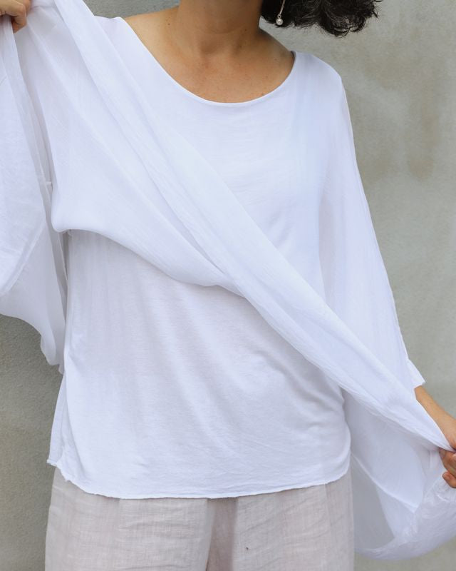 Round Neck Silk Top with Butterfly Sleeves | by Karamel