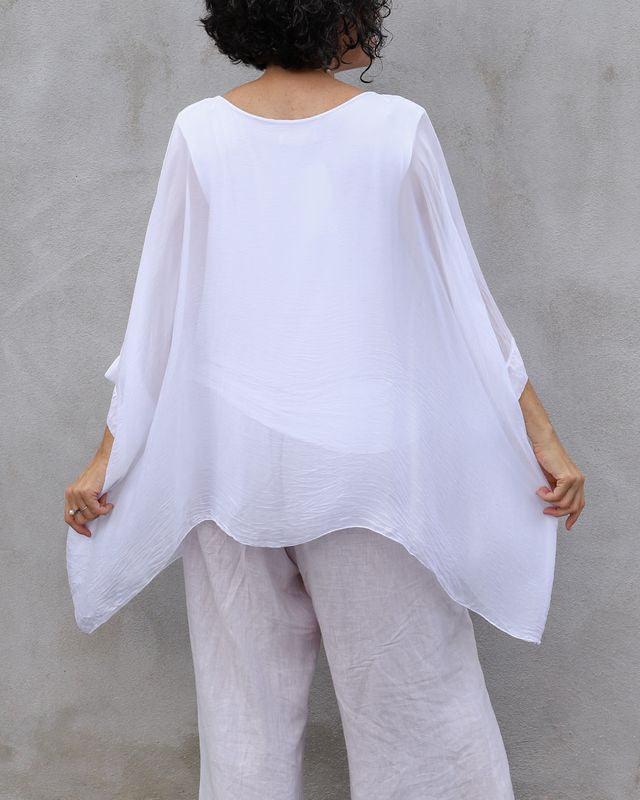 Round Neck Silk Top with Butterfly Sleeves | by Karamel