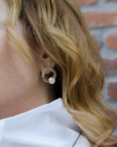 Circle Brass Earrings with Pearl | Balaam Jewelry