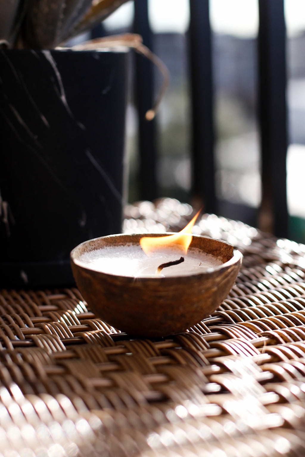 Candle in wooden Bowl