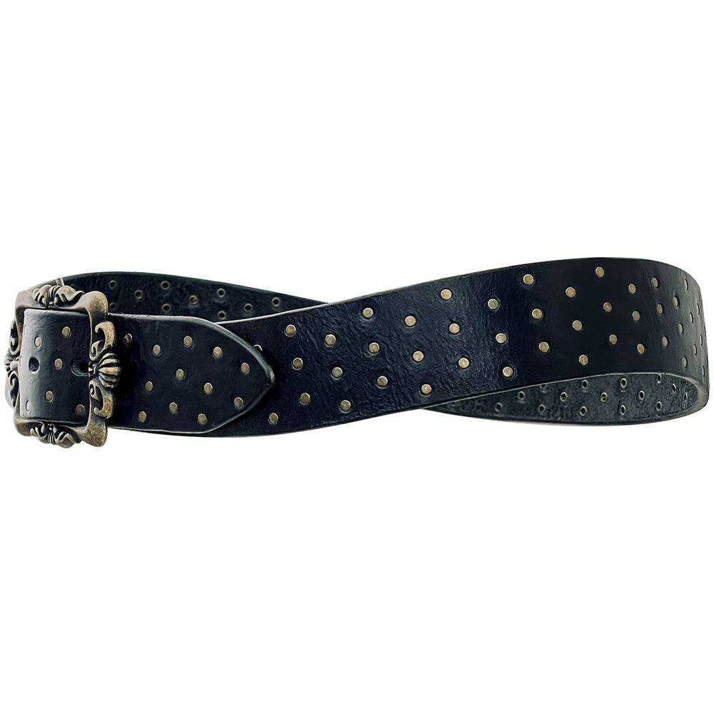 Brio Curved Leather Tiny Rivet Belt| Embrazio